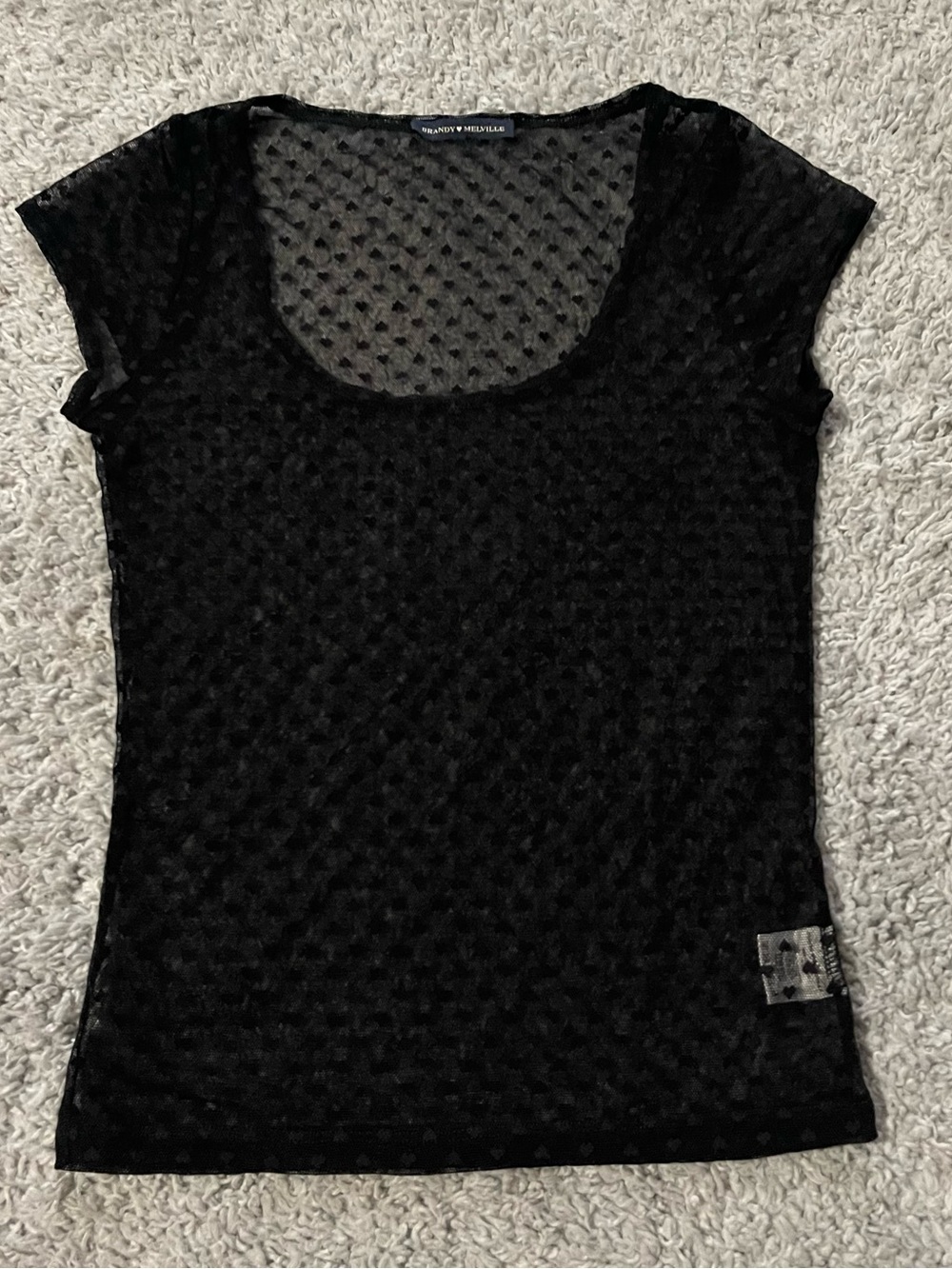 Brandy Melville Black Sheer Heart Short Sleeve Tee